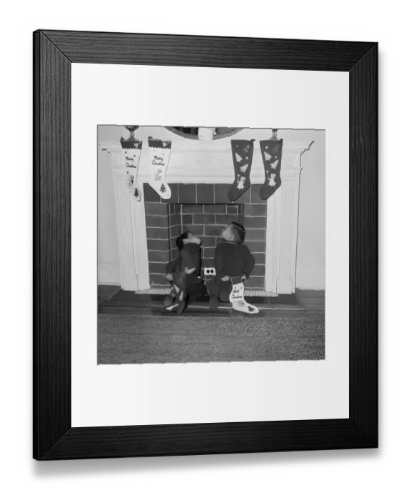 Framed Print : Boys Watch for Santa Through Chimney