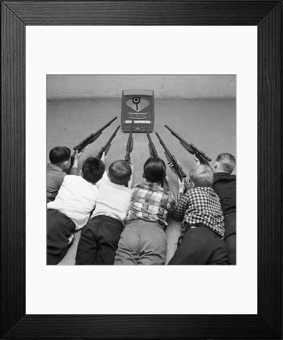 Framed Print : Children Playing With Toy Gun Set Framed Print : Children Playing With Toy Gun Set