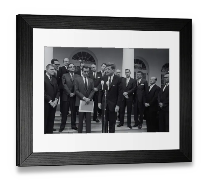 Framed Print : President Kennedy With Newscasters Framed Print : President Kennedy With Newscasters