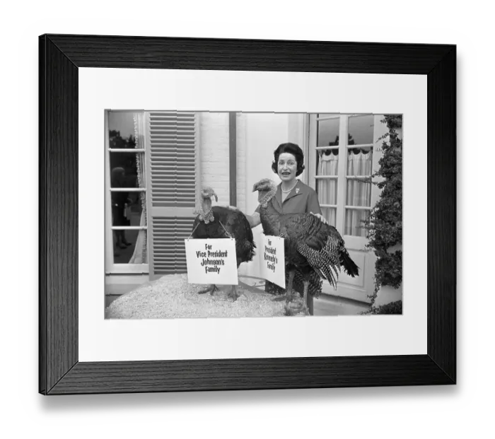 Framed Print : Lady Bird Johnson with Turkey Presents Framed Print : Lady Bird Johnson with Turkey Presents