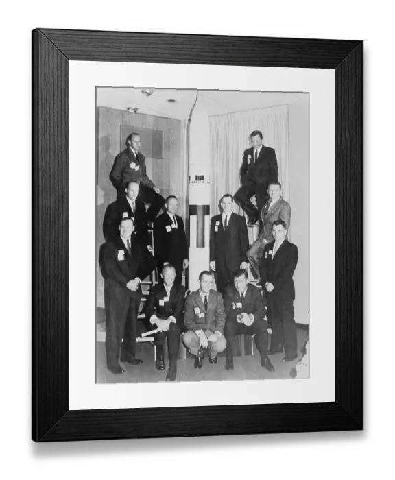 Framed Print : Astronauts Posing Near Model Framed Print : Astronauts Posing Near Model
