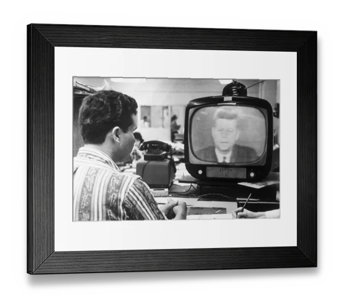 Framed Print : Cuban Man Watching President Kennedy Speak on Television Framed Print : Cuban Man Watching President Kennedy Speak on Television