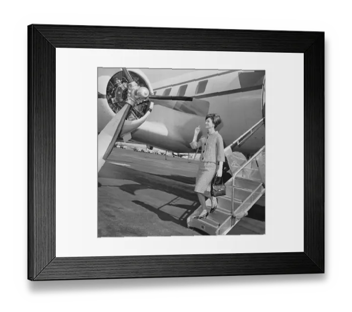 Framed Print : Portrait of Jackie Kennedy Leaving Plane Framed Print : Portrait of Jackie Kennedy Leaving Plane