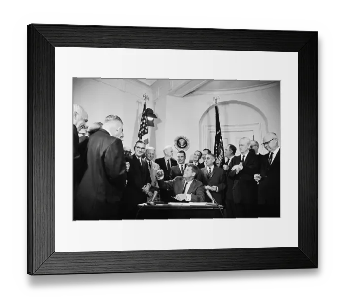 Framed Print : President John F. Kennedy Signing Trade Expansion Bill Framed Print : President John F. Kennedy Signing Trade Expansion Bill