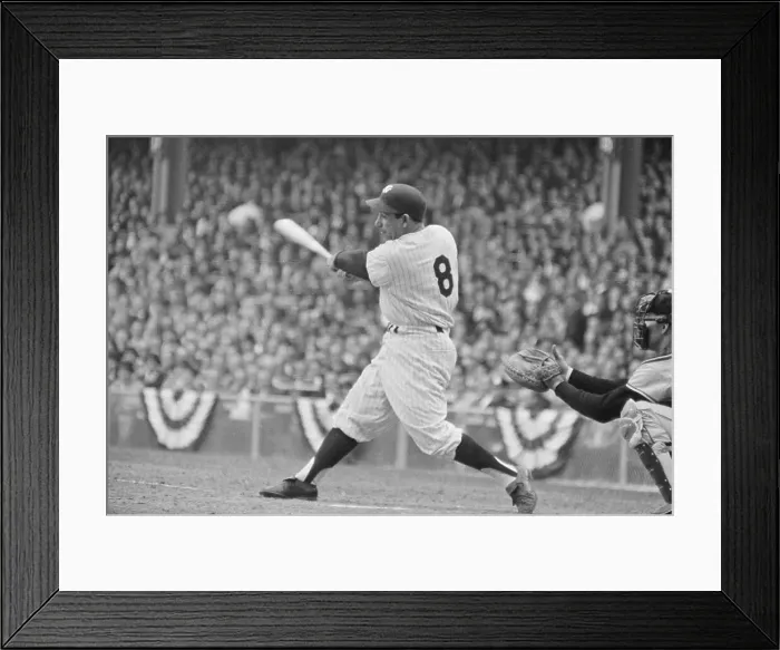 Framed Print : Side View of Yogi Berra Swinging Bat
