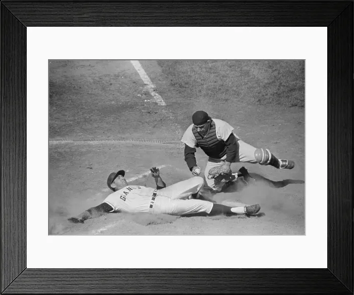 Framed Print : Yogi Berra Tagging Out Runner