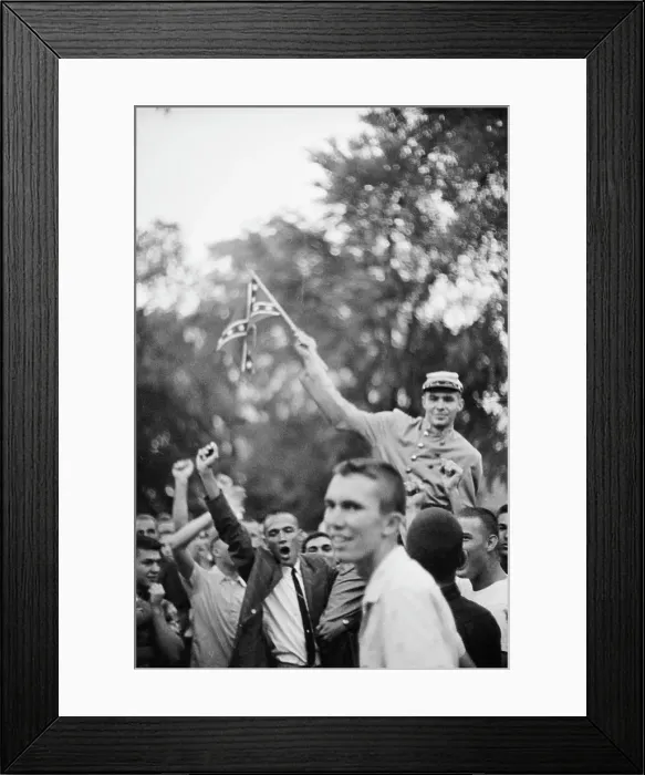 Framed Print : Riot on Campus with Confederate Flag Framed Print : Riot on Campus with Confederate Flag