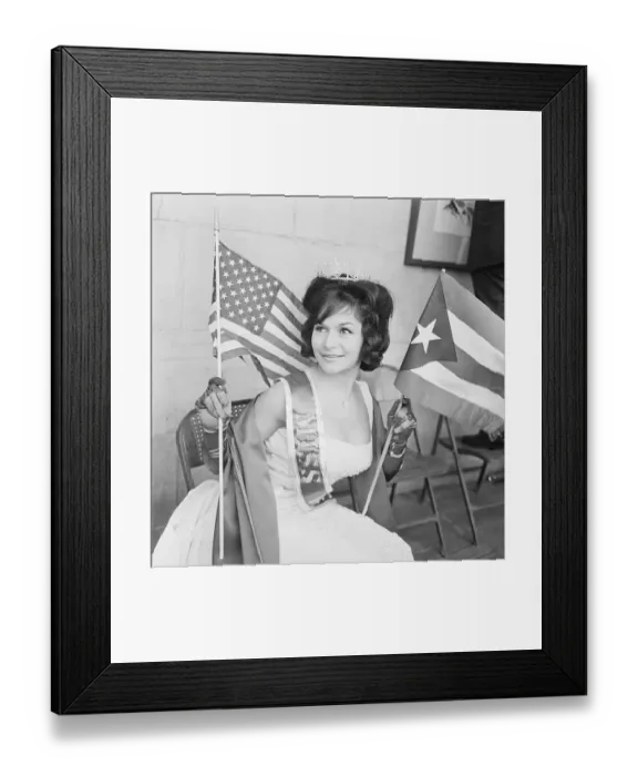 Framed Print : Woman Holding American and Puerto Rican Flags Framed Print : Woman Holding American and Puerto Rican Flags