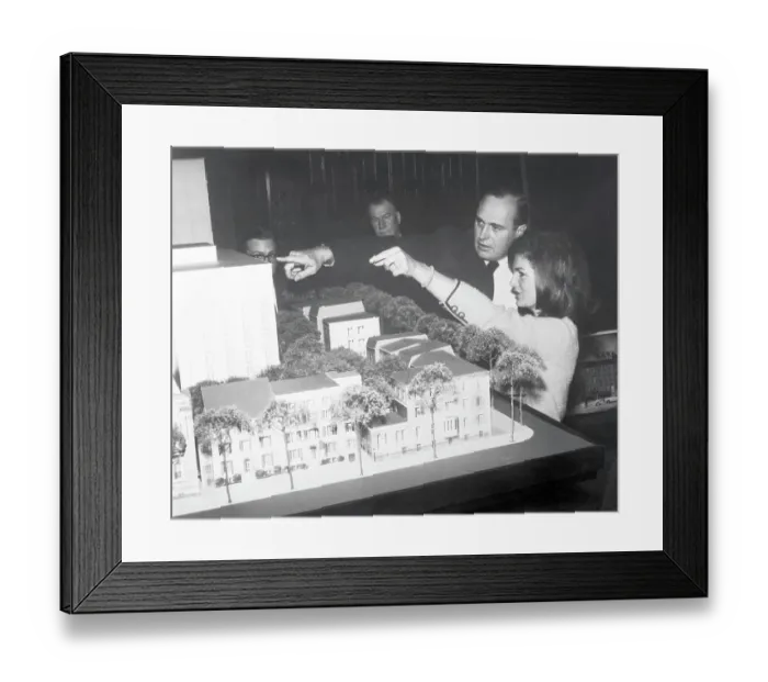 Framed Print : John Warnecke Explaining Model to Jackie Kennedy Framed Print : John Warnecke Explaining Model to Jackie Kennedy