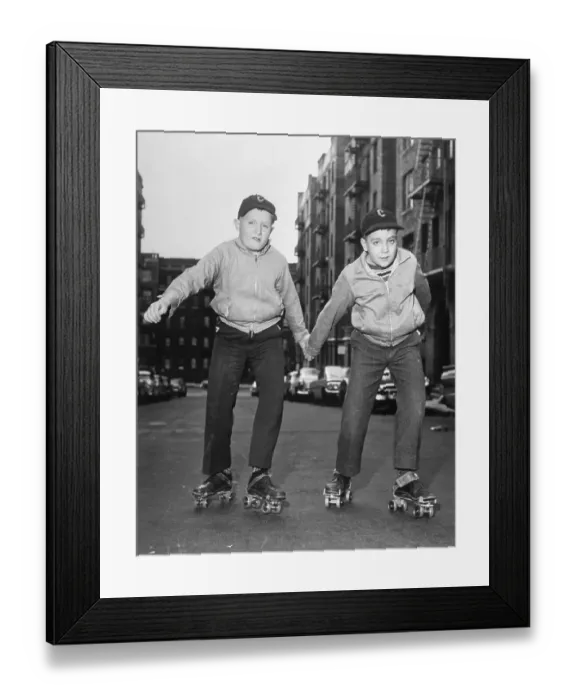 Framed Print : Brothers Roller Skating in New York Street Framed Print : Brothers Roller Skating in New York Street