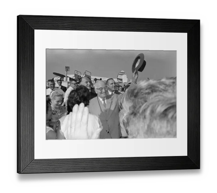 Framed Print : Harry S. Truman Waving His Hat to Crowd