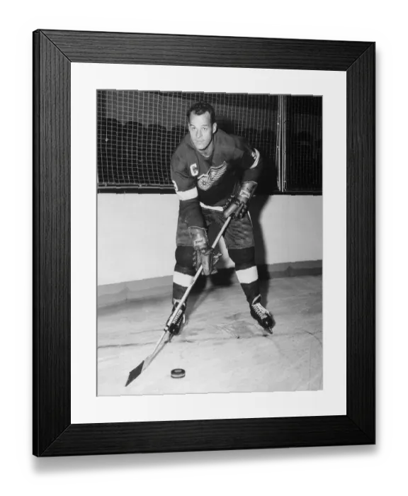 Framed Print : Gordon Howe on Ice With Puck Framed Print : Gordon Howe on Ice With Puck