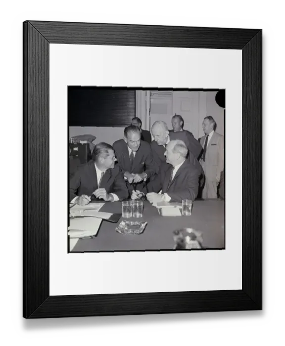 Framed Print : Rusk and McNamara Talk to Fulbright and Russell