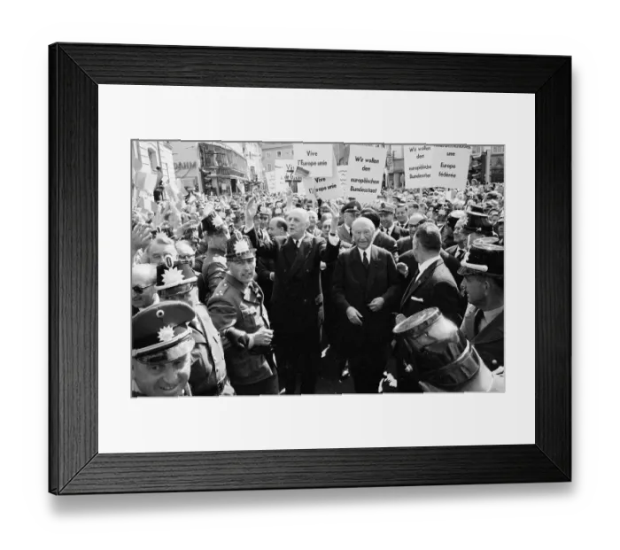 Framed Print : Crowd Cheering Charles de Gaulle and Konrad Adenauer Framed Print : Crowd Cheering Charles de Gaulle and Konrad Adenauer