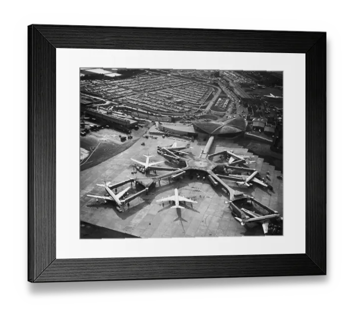 Framed Print : Jetliners Clustered Around Airport Wing Framed Print : Jetliners Clustered Around Airport Wing