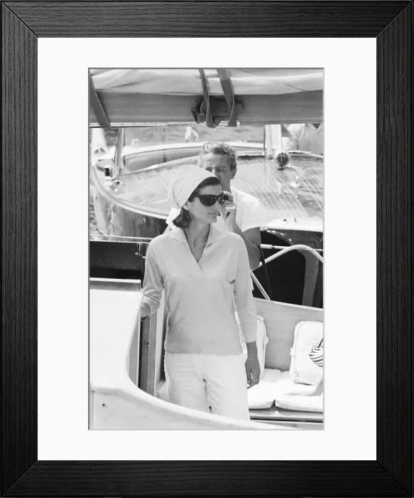 Framed Print : Jackie Kennedy Standing in Prow of Boat Framed Print : Jackie Kennedy Standing in Prow of Boat