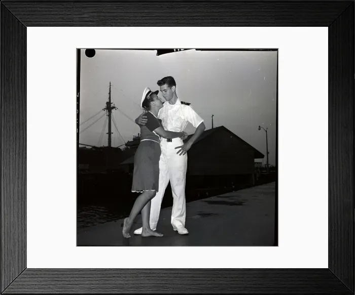 Framed Print : Cadet Embracing Girlfried Framed Print : Cadet Embracing Girlfried