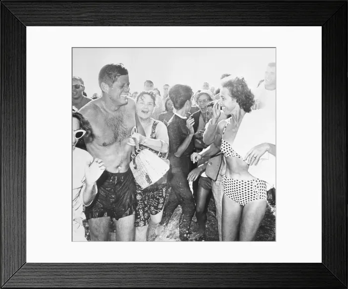 Framed Print : President Kennedy at Beach with Admirers Framed Print : President Kennedy at Beach with Admirers