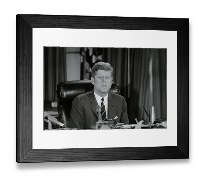 Framed Print : President Kennedy Speaking from Desk Framed Print : President Kennedy Speaking from Desk