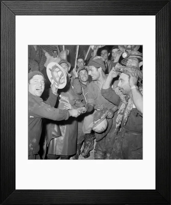 Framed Print : Miners Celebrating Tunnel Breakthrough Framed Print : Miners Celebrating Tunnel Breakthrough