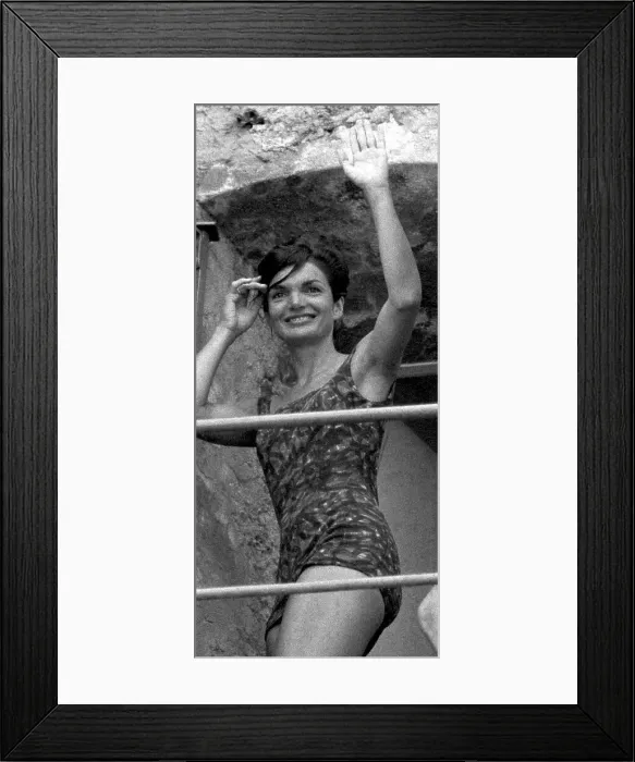 Framed Print : Jacqueline Kennedy Waving From Beach Framed Print : Jacqueline Kennedy Waving From Beach