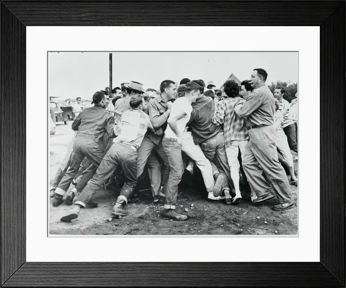 Framed Print : Non Strikers and Industry Picketers Clashing Outside Plant Framed Print : Non Strikers and Industry Picketers Clashing Outside Plant