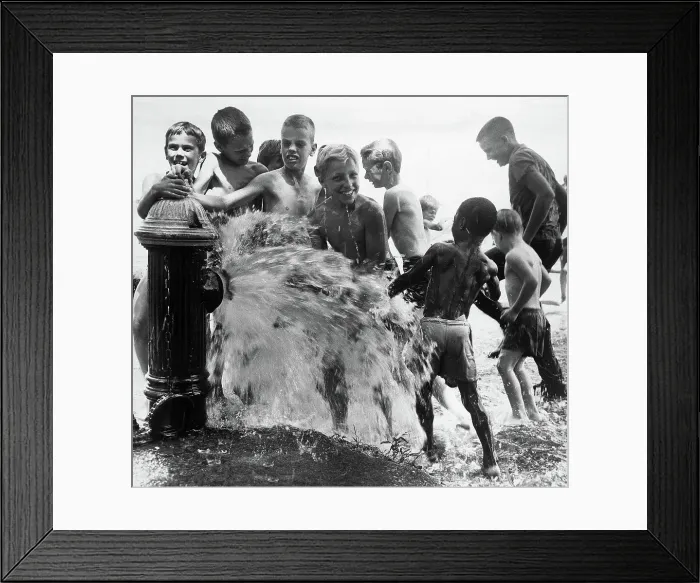 Framed Print : Children Bathe in Fire Hydrant Spray Framed Print : Children Bathe in Fire Hydrant Spray