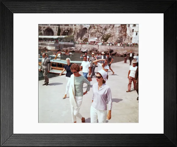 Framed Print : Jackie Kennedy Walking on Pier Framed Print : Jackie Kennedy Walking on Pier