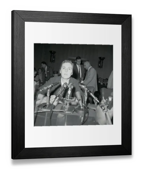 Framed Print : Frances Kelsey Behind Microphones