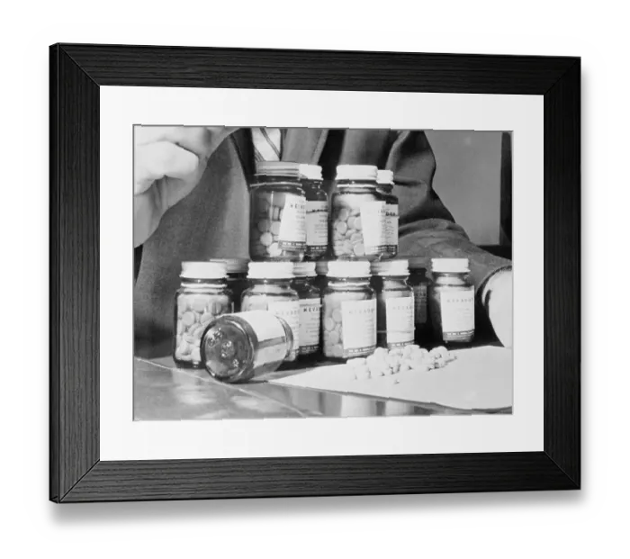 Framed Print : Dr. Samuel Andelman with Thalidomide Tablets Framed Print : Dr. Samuel Andelman with Thalidomide Tablets