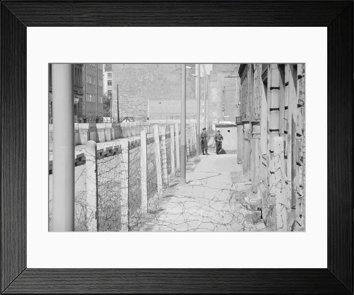 Framed Print : Policemen Guarding Section of Berlin Wall