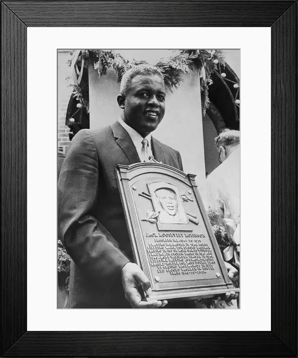 Framed Print : Jackie Robinson Holding Plaque at Hall of Fame Framed Print : Jackie Robinson Holding Plaque at Hall of Fame