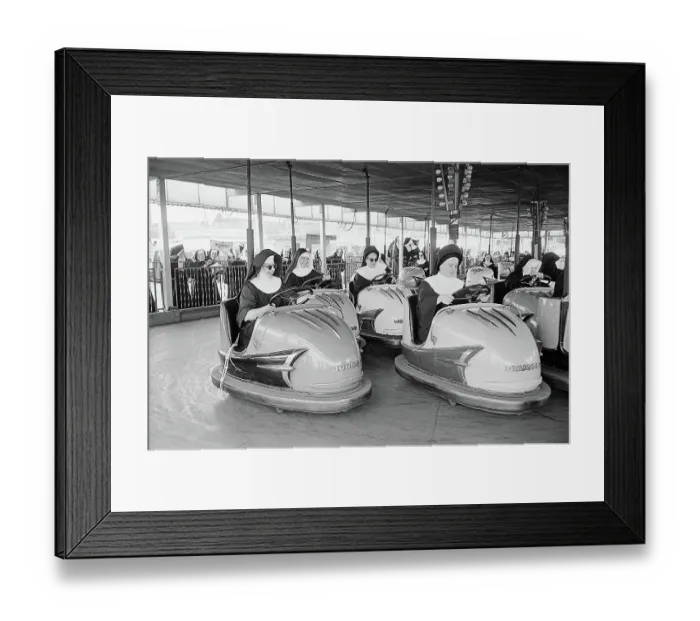 Framed Print : Nuns Driving Amusement Park Bumper Cars Framed Print : Nuns Driving Amusement Park Bumper Cars