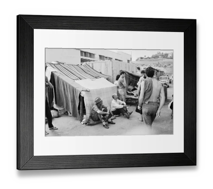 Framed Print : Refugees Waiting by Tents Framed Print : Refugees Waiting by Tents