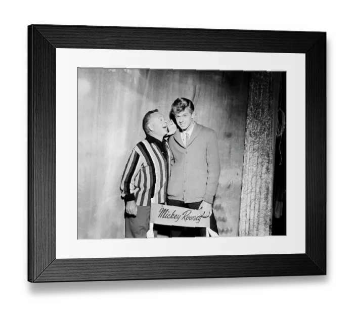 Framed Print : Actor Mickey Rooney Whispering to His Son on Acting Tips Framed Print : Actor Mickey Rooney Whispering to His Son on Acting Tips