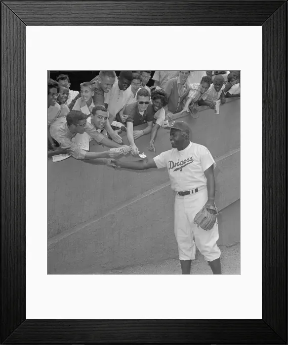 Framed Print : Jackie Robinson Shaking Hands with Fans