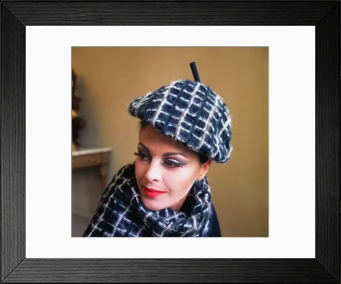 Framed Print : Model Wearing Black and White Wool Hat Framed Print : Model Wearing Black and White Wool Hat