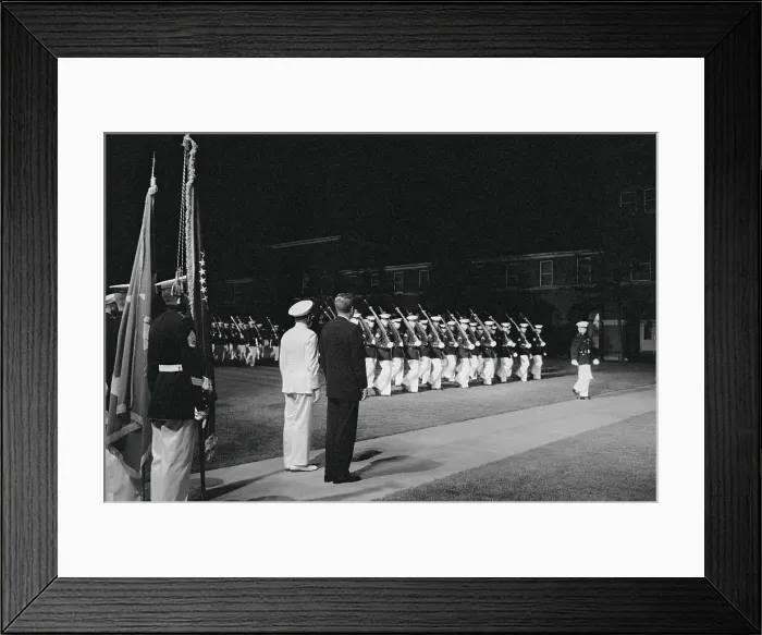 Framed Print : John Kennedy Watching Marine Review Parade Framed Print : John Kennedy Watching Marine Review Parade