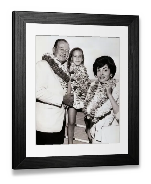 Framed Print : John Wayne with Wife and Daughter Framed Print : John Wayne with Wife and Daughter