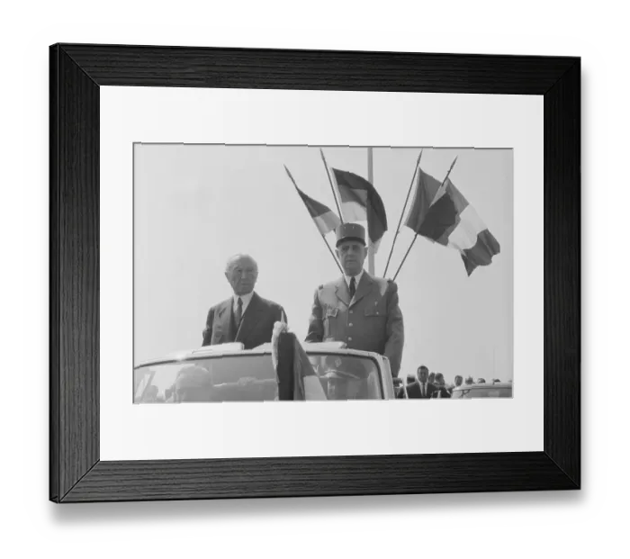 Framed Print : Konrad Adenauer and Charles de Gaulle Riding in Jeep Framed Print : Konrad Adenauer and Charles de Gaulle Riding in Jeep