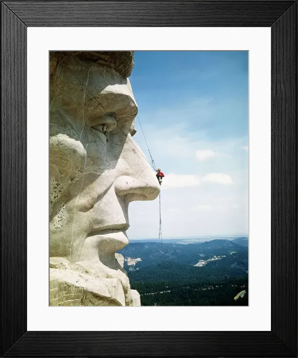 Framed Print : Mount Rushmore Repairman Working on Lincoln's Nose Framed Print : Mount Rushmore Repairman Working on Lincoln's Nose