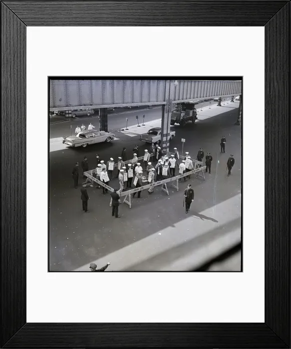 Framed Print : Picketing Seamen Inside Police Barricade Framed Print : Picketing Seamen Inside Police Barricade