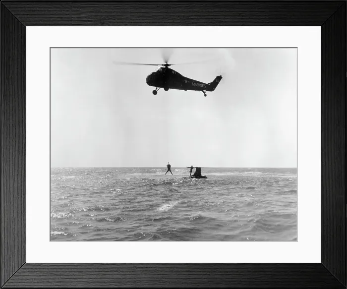 Framed Print : Helicopter Winching Scott Carpenter From Sea Framed Print : Helicopter Winching Scott Carpenter From Sea