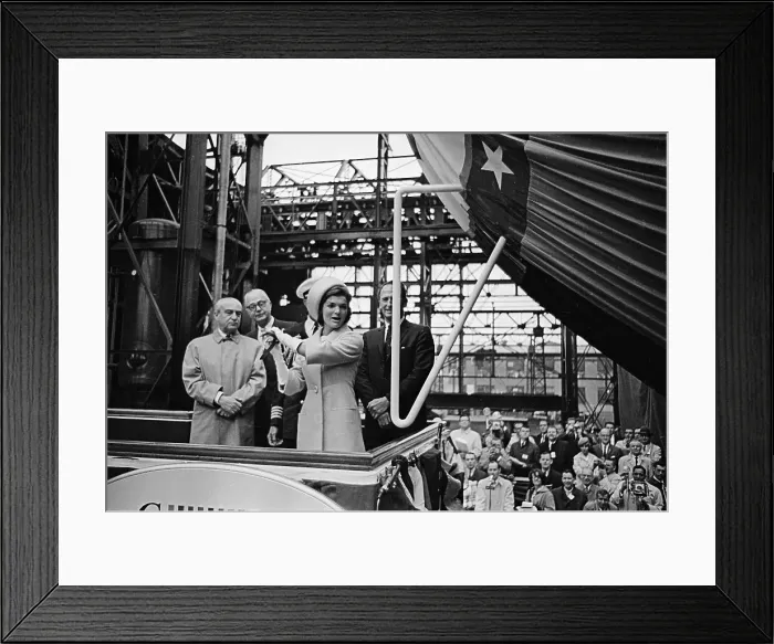Framed Print : Jacqueline Swinging Bottle into Submarine