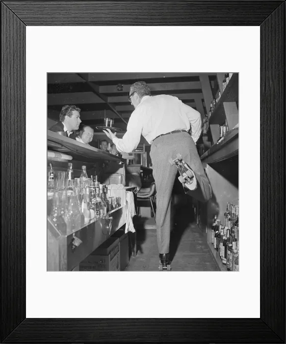 Framed Print : Bartender Serving Drinks on Roller Skates Framed Print : Bartender Serving Drinks on Roller Skates