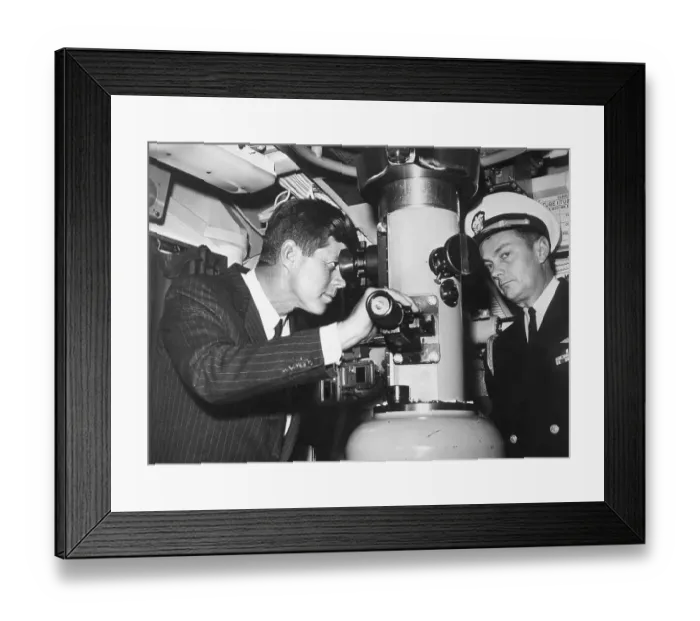 Framed Print : John Kennedy Looking Through Periscope Framed Print : John Kennedy Looking Through Periscope