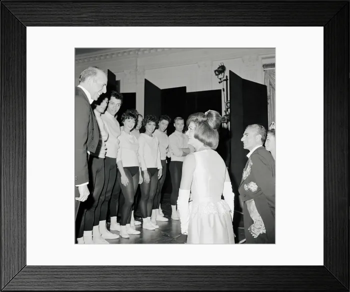 Framed Print : Jacqueline Kennedy Talking to Jerome Robbins and His Cast