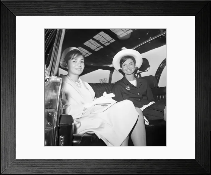 Framed Print : Jacqueline Kennedy and Empress Farah Riding in a Limousine Framed Print : Jacqueline Kennedy and Empress Farah Riding in a Limousine