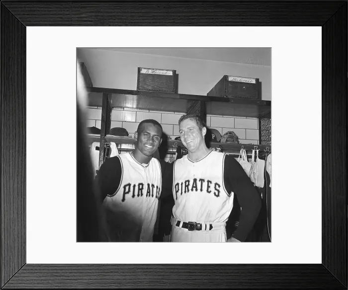 Framed Print : Roberto Clemente Posing with Teammate After Victory Framed Print : Roberto Clemente Posing with Teammate After Victory
