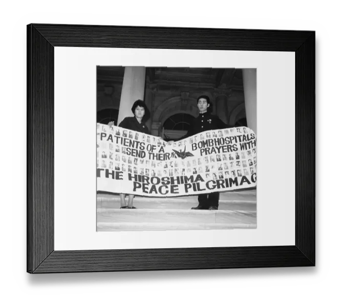 Framed Print : Two Japanese On Steps Of City Hall